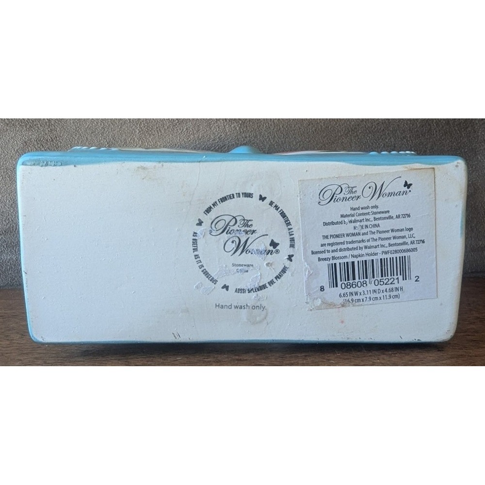 Pioneer Woman Breezy Blossom Butterfly Ceramic Napkin Holder, Teal / Floral - Picture 8 of 9